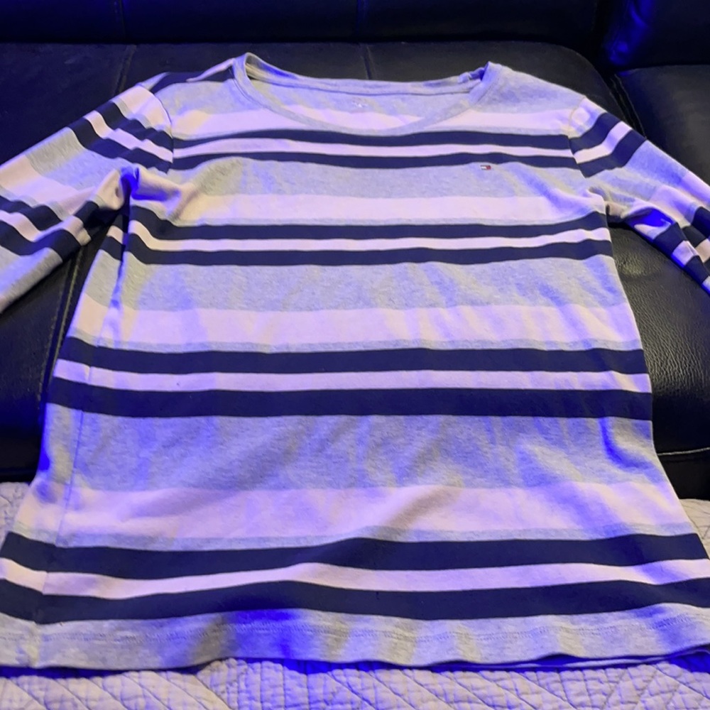 Tommy Hilfiger pink and blue striped long sleeve shirt - Picture 3 of 5